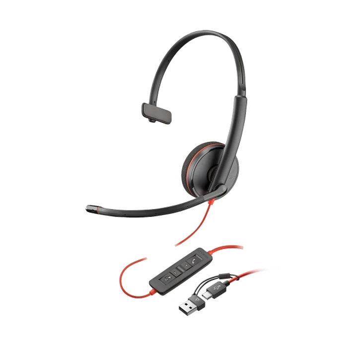 HP Poly Blackwire 3210 USB-C/USB-A Auricular Monoaural con Microfono - Almohadilla Acolchada - Controles en Cable 1