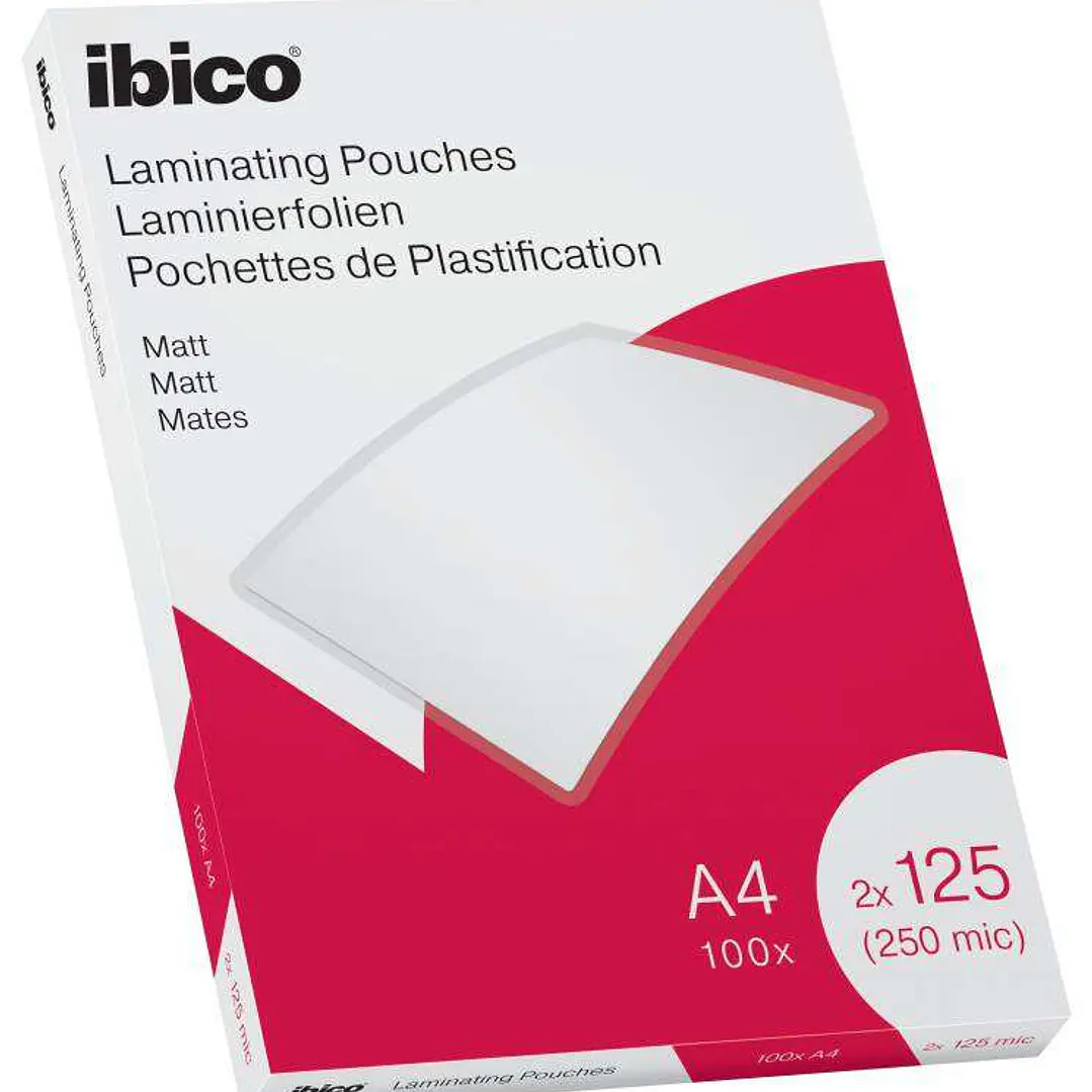 Ibico Caja de 100 Laminas de Plastificar Mate A4 125 Micras - Superficie Mate - Plastifica Papel, Fotos, Tarjetas de Visita - Transparente 1