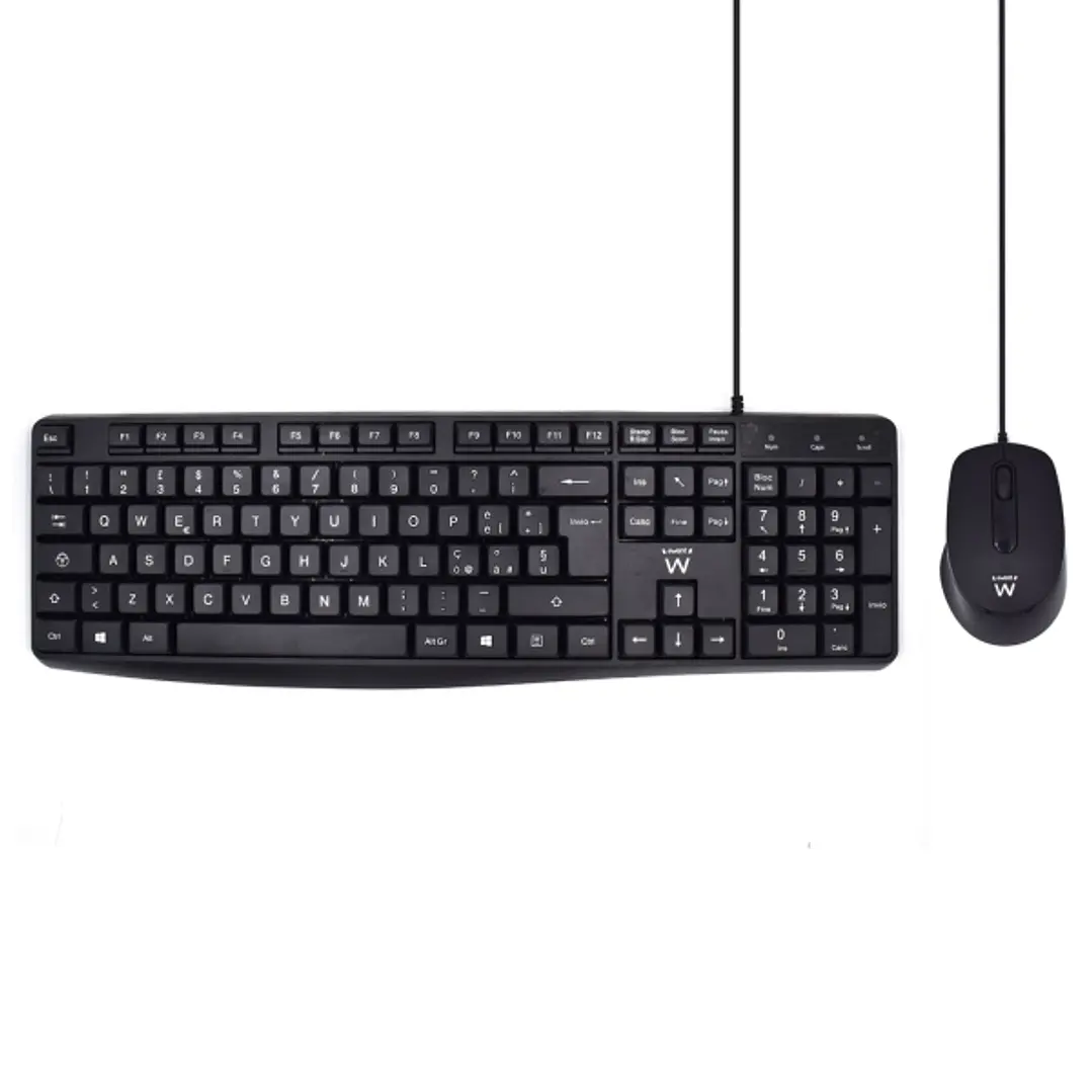 Ewent Pack Teclado + Raton para Oficina - Teclas Silenciosas de Perfil Bajo - 1000dpi - Disposicion Italiana QWERTY IT - Cable de 1.35m - Teclas Silen 1