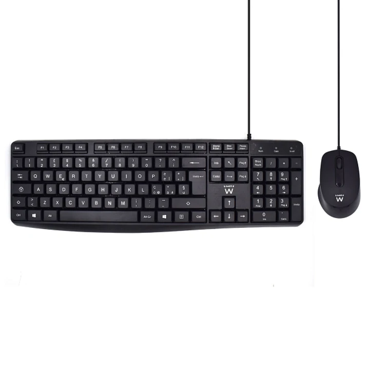 Ewent Pack Teclado + Raton para Oficina - Teclas Silenciosas de Perfil Bajo - 1000dpi - Disposicion Italiana QWERTY IT - Cable de 1.35m - Teclas Silen 1