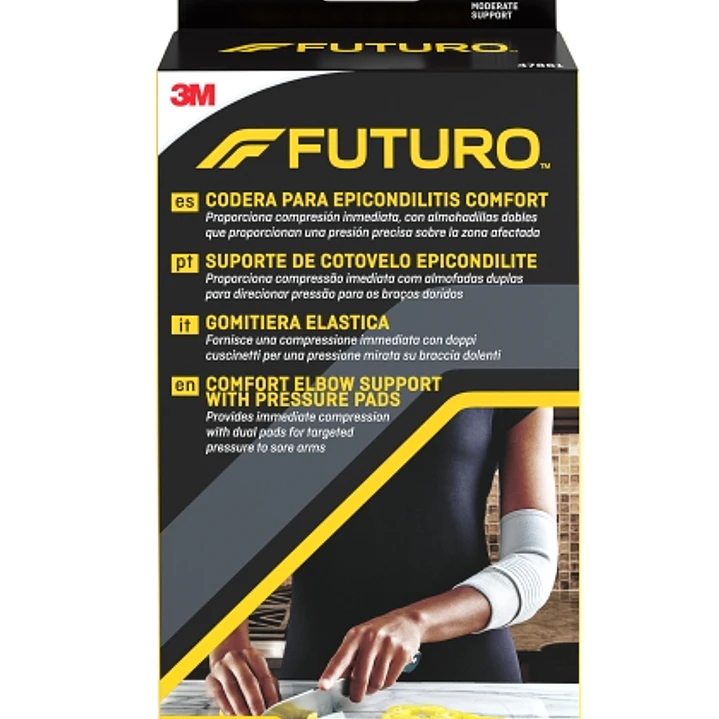 Futuro Comfort Codera para Epicondilitis - Talla S (22.9 - 25.4cm) - Transpirable - Elastico - Anatomico - Color Gris 1