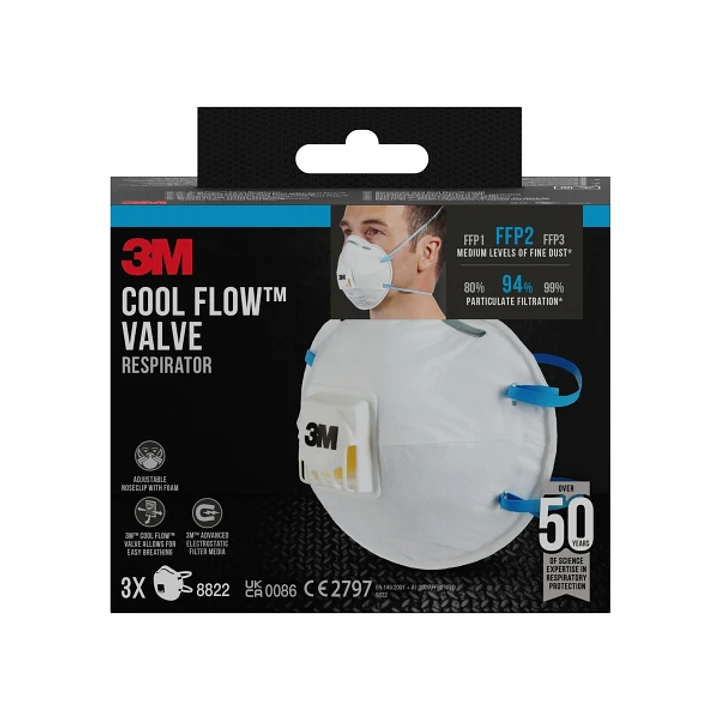 3M Cool Flow Pack de 3 Mascarillas para Particulas FFP2 - Desechable - con Valvula - para Niveles Medios de Particulas - Color Blanco 1
