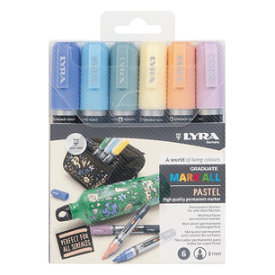 Lyra Mark All Pack de 6 Rotuladores Permanentes - Multisuperficie - Punta Redonda - 2mm - Colores Pastel