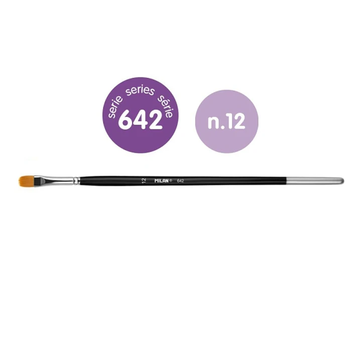 Milan 612 Premium Synthetic Pack de 6 Pinceles Lengua de Gato Numero 12 - Bolsa con Colgador - Pelo Sintetico - Mango Largo - Color Negro 1