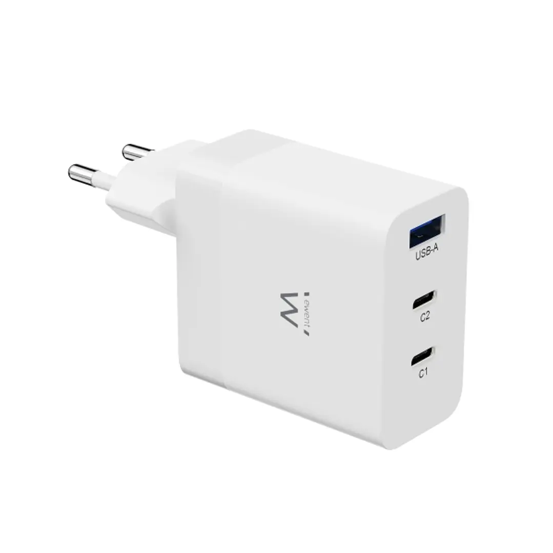 Ewent EW1323 Cargador USB-3 Puertos - Salida Maxima 65W - 1 USB A y 2 USB C - Color Blanco 1