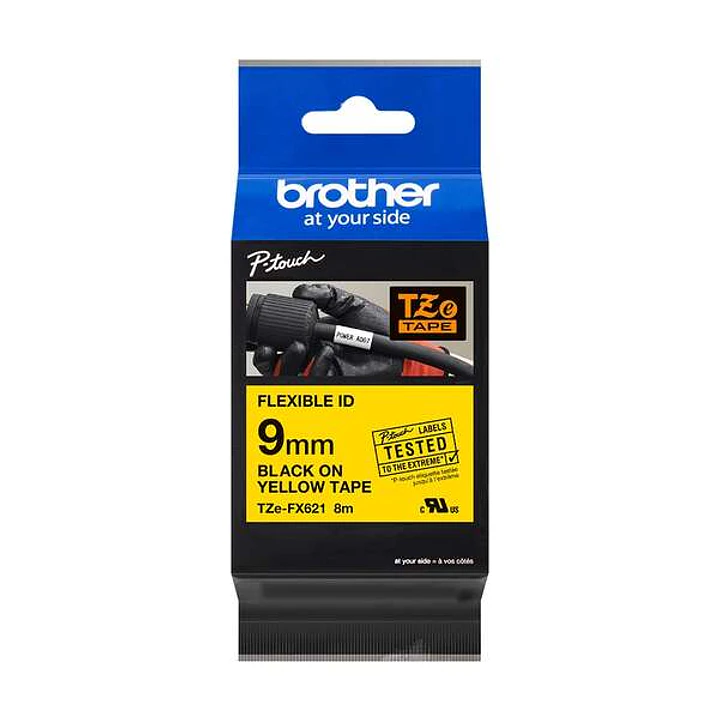 Brother TZeFX621 Cinta Laminada Flexible Original de Etiquetas - Texto negro sobre fondo amarillo - Ancho 9mm x 8 metros 1