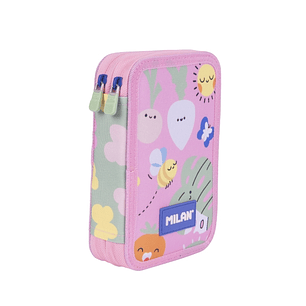 Milan Green and Grow Plumier de 2 Pisos con Regla - Sacapuntas - Gomas de Borrar - Lapices de Grafito y de Colores - Rotuladores - Boligrafo Azul - 19