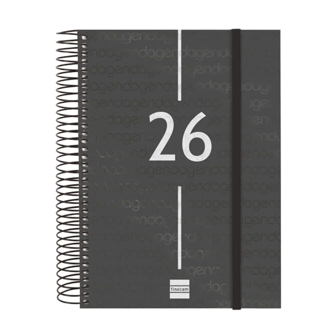 Finocam Year Agenda de Espiral en Catalan - Anual 2026 - Tapa Ligera - Formato E10 - 175x29x212mm - 1 Dia por Pagina - Color Negro 1