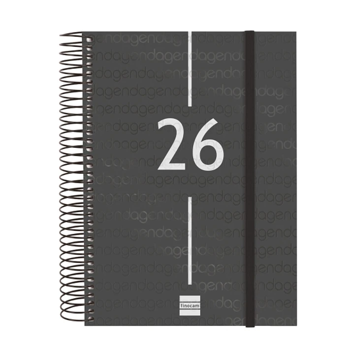 Finocam Year Agenda de Espiral en Catalan - Anual 2026 - Tapa Ligera - Formato E10 - 175x29x212mm - 1 Dia por Pagina - Color Negro 1