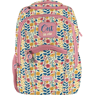 Dohe C`est la Vie Mochila Escolar - Compartimento Principal con Bolsillo Acolchado - Bolsillos Laterales para Bebidas - Espalda Acolchada - Doble Asa 