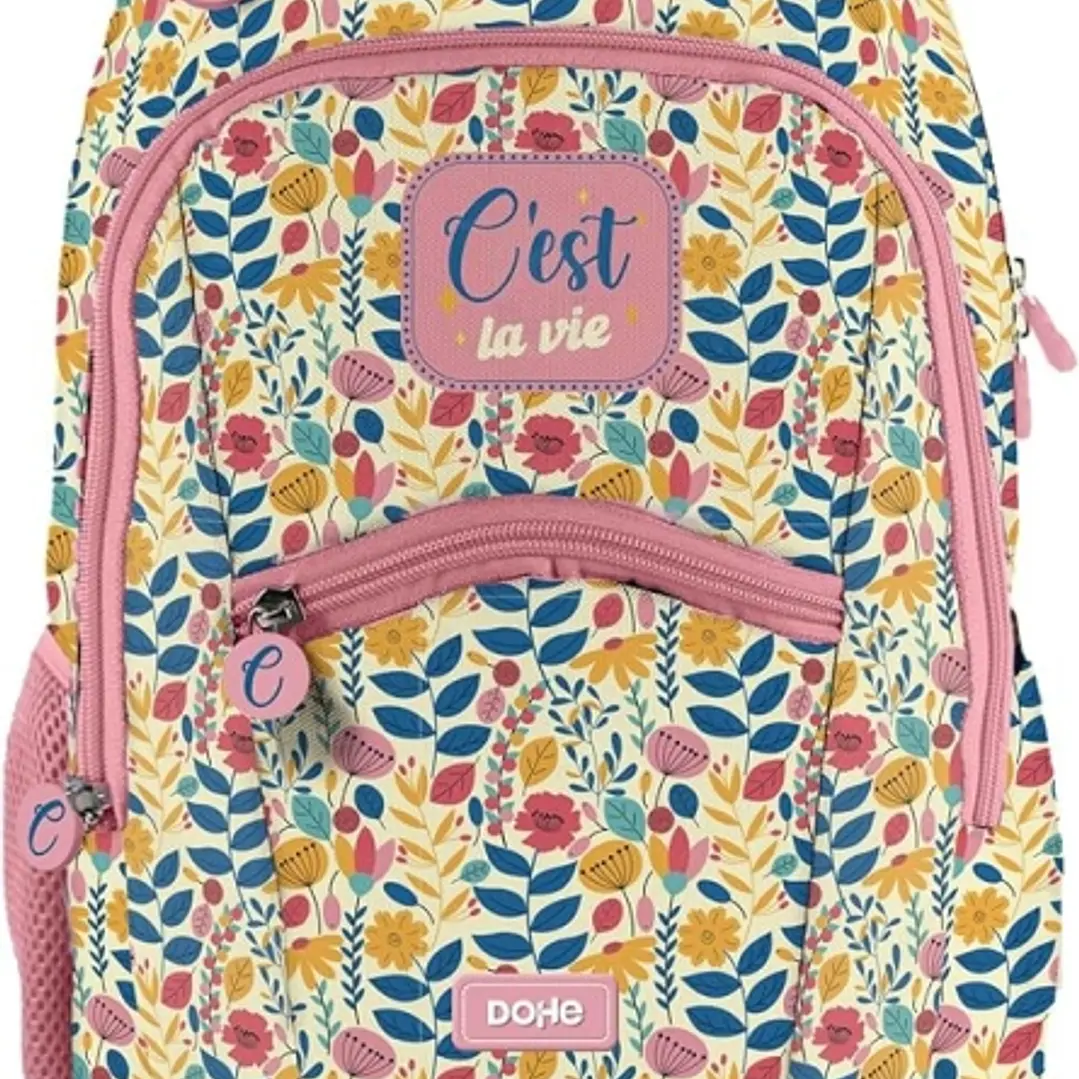 Dohe C`est la Vie Mochila Escolar - Compartimento Principal con Bolsillo Acolchado - Bolsillos Laterales para Bebidas - Espalda Acolchada - Doble Asa  1