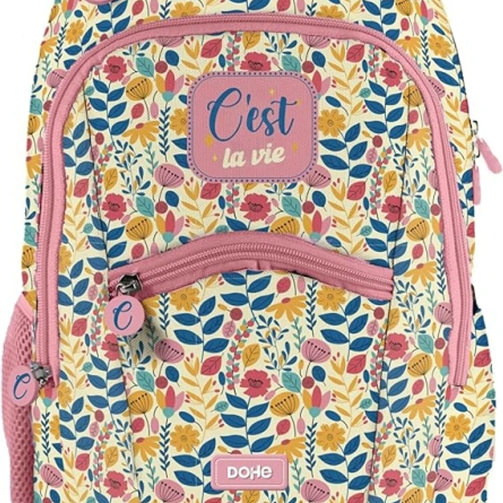 Dohe C`est la Vie Mochila Escolar - Compartimento Principal con Bolsillo Acolchado - Bolsillos Laterales para Bebidas - Espalda Acolchada - Doble Asa  1