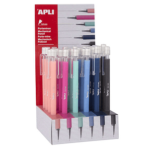 Apli Expositor Portaminas Soft Nordik 0.5mm - Colores Salmon, Rosa, Turquesa, Azul, Azul Marino y Negro - Capuchon con Tapon Transparente y Goma de Bo