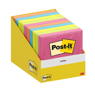 Post-It Pack de 10 Blocs de 100 Notas Adhesivas Reposicionables - Forma Cuadrada - 76x76mm - Colores Surtidos