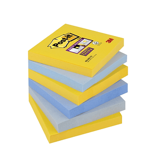 Post-It Super Sticky Pack de 6 Blocs de 90 Notas Adhesivas Reposicionables - Forma Cuadrada - 76x76mm - Colores Surtidos