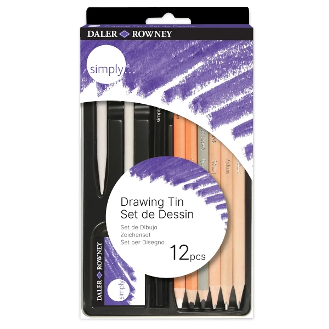Daler Rowney Simply Pack de 12 Lapices para Esbozo - Estuche Metalico - Set 12 Unidades - Color Negro 1