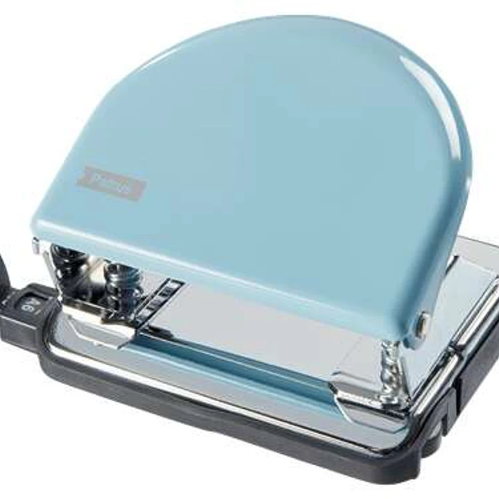 Petrus 52 Retro Taladro Perforador Metalico - Hasta 20 Hojas - Marcas de Formato - Facil Vaciado - Punzones 5.5mm - Color  Fondant Blue 1