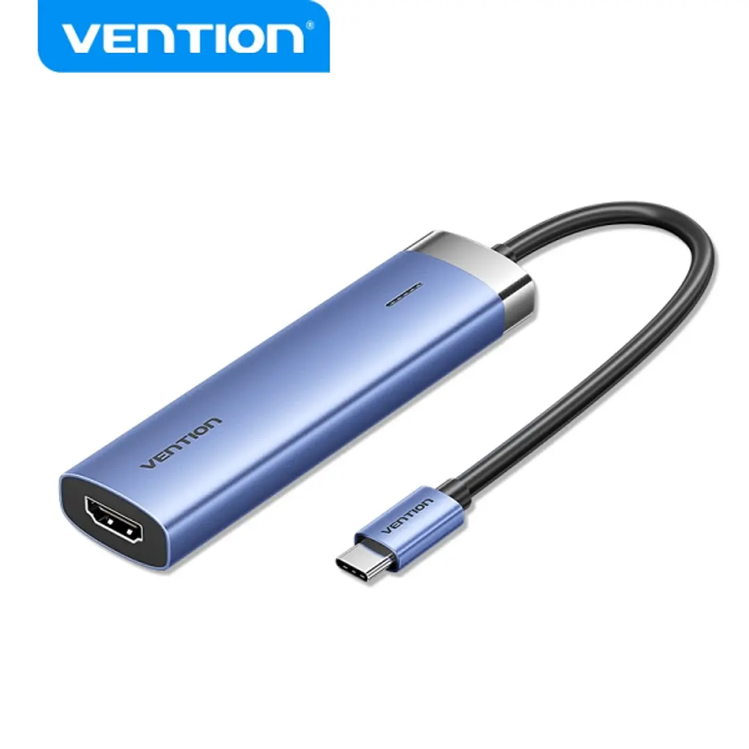 Vention T6E Hub USB-C 5 en 1 - Transferencia 5 Gbps - Pantalla 4K - Carga Rapida 100W - Color Azul 1