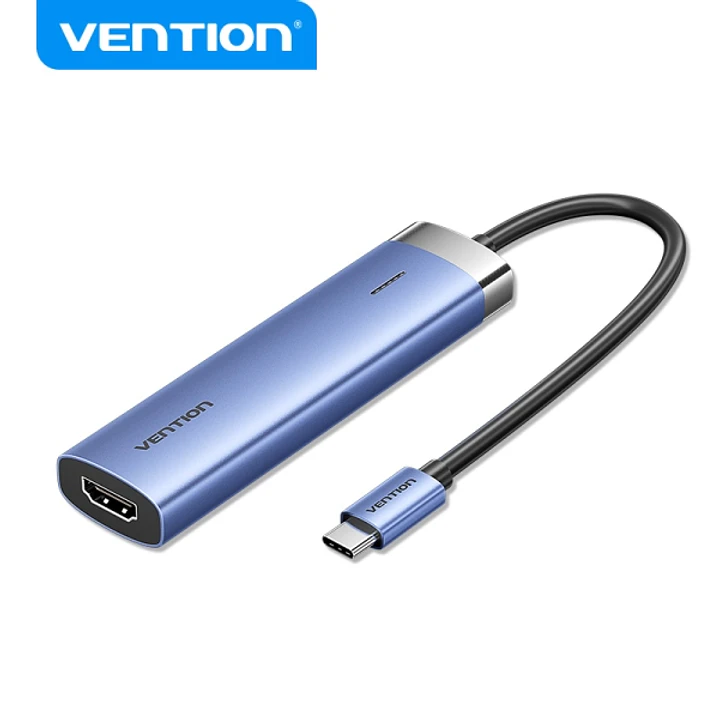 Vention T6E Hub USB-C 5 en 1 - Transferencia 5 Gbps - Pantalla 4K - Carga Rapida 100W - Color Azul 1