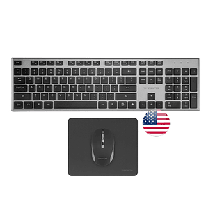 Tacens Zenith Combo Pack Inalabrico de Teclado Completo + Raton y Alfombrilla - Disposicion Internacional QWERTY US - Teclas Silenciosas de Perfil Baj