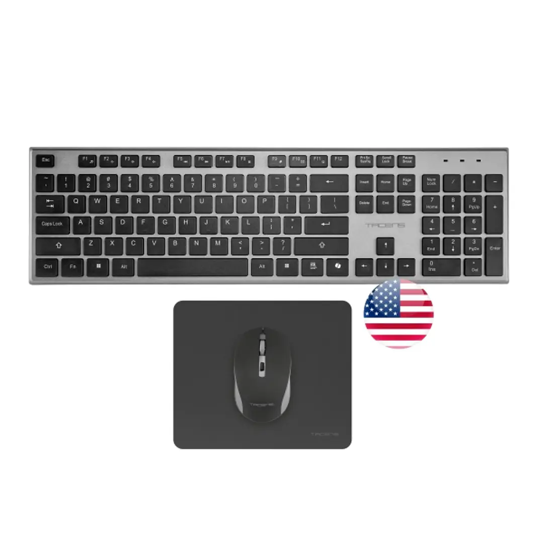 Tacens Zenith Combo Pack Inalabrico de Teclado Completo + Raton y Alfombrilla - Disposicion Internacional QWERTY US - Teclas Silenciosas de Perfil Baj 1