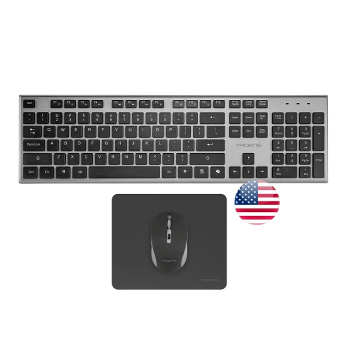 Tacens Zenith Combo Pack Inalabrico de Teclado Completo + Raton y Alfombrilla - Disposicion Internacional QWERTY US - Teclas Silenciosas de Perfil Baj 1