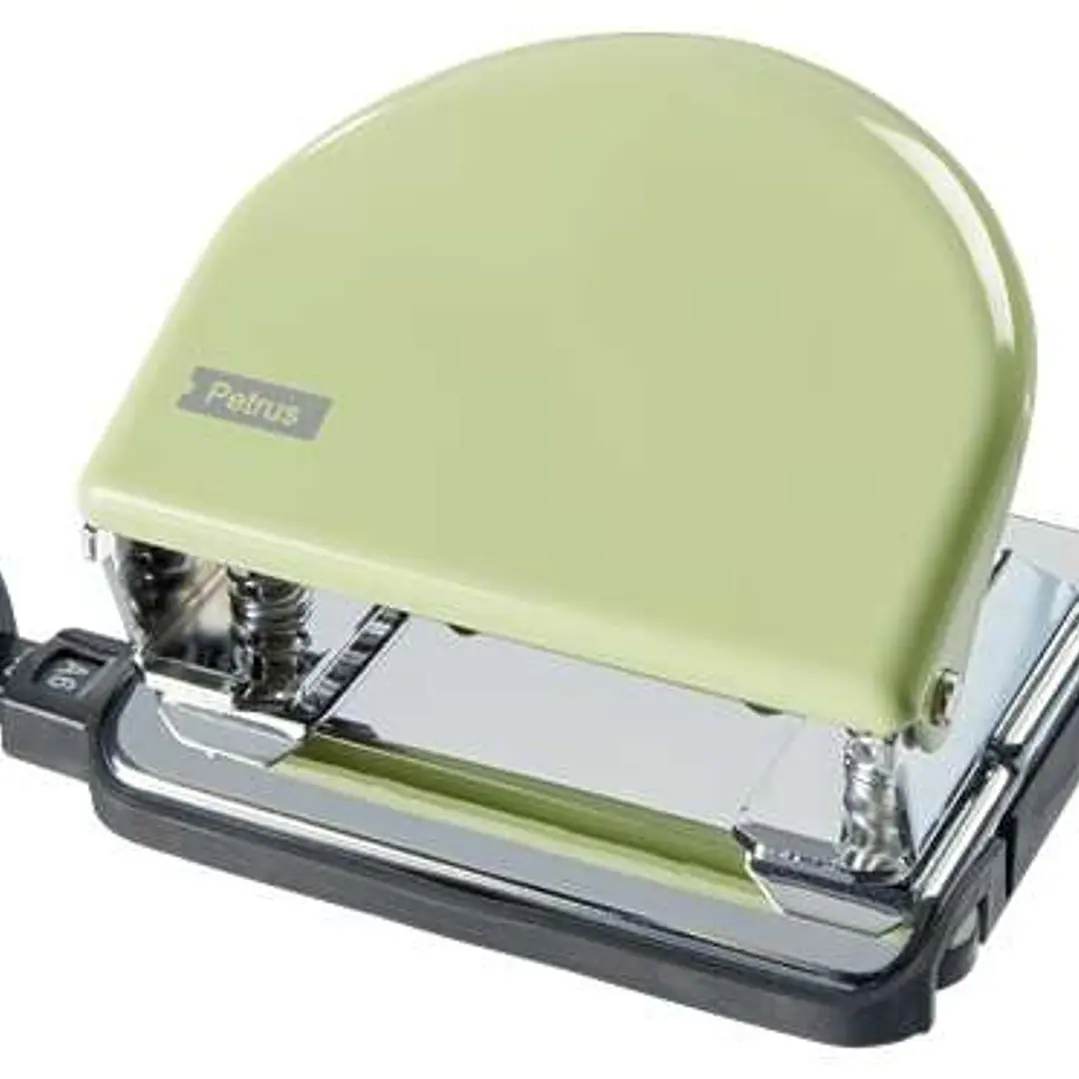 Petrus 52 Retro Taladro Perforador Metalico - Hasta 20 Hojas - Marcas de Formato - Facil Vaciado - Punzones 5.5mm - Color Mellow Yellow 1