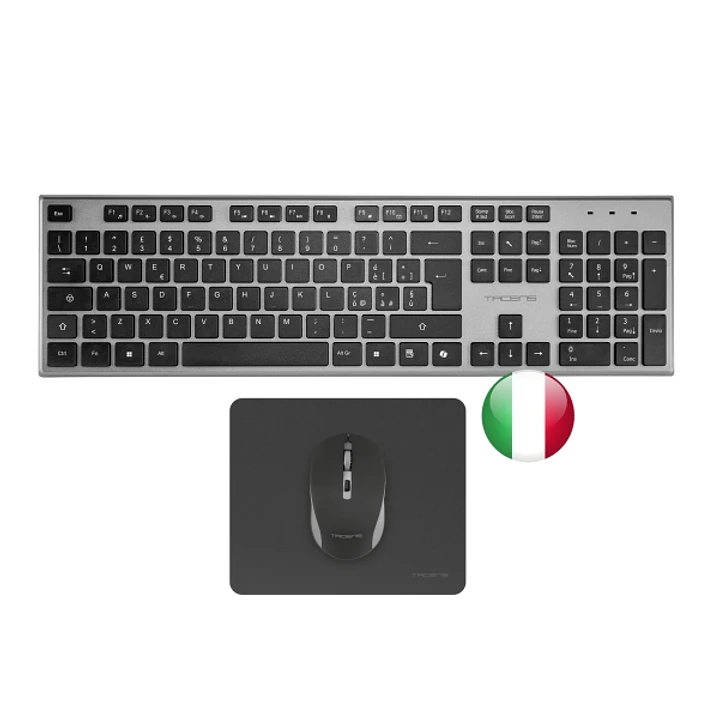 Tacens Zenith Combo Pack Inalabrico de Teclado Completo + Raton y Alfombrilla - Disposicion Italiana QWERTY IT - Teclas Silenciosas de Perfil Bajo - S 1