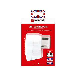 Skross Adaptador de Viaje de Europa a Reino Unido con 2 USB-A - Color Blanco