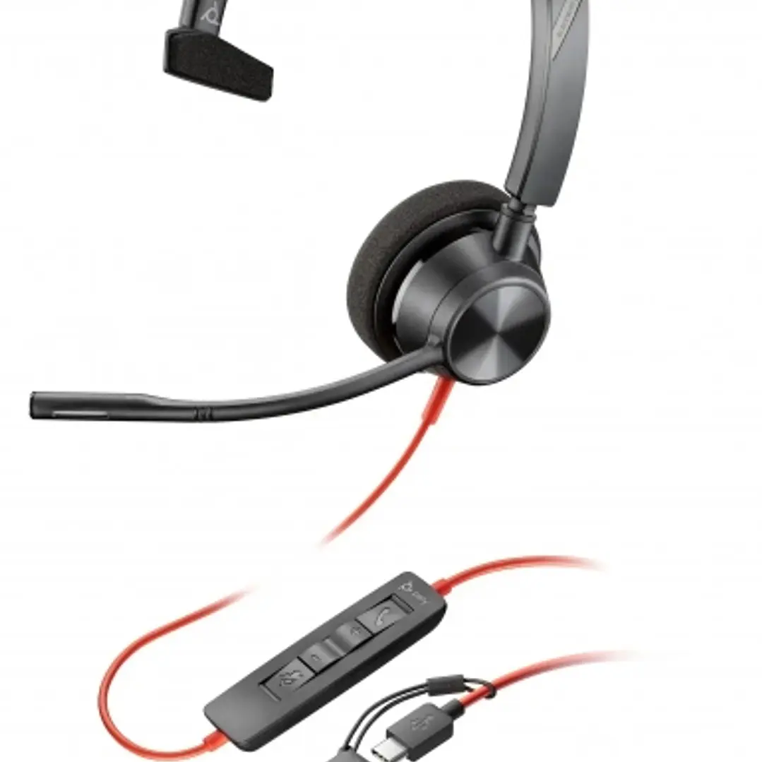 HP Poly Blackwire 3310 USB-C Auricular Monoaural con Microfono - Almohadilla Acolchada - Controles en Cable - Incluye Adaptador a USB-A - Color Negro 1