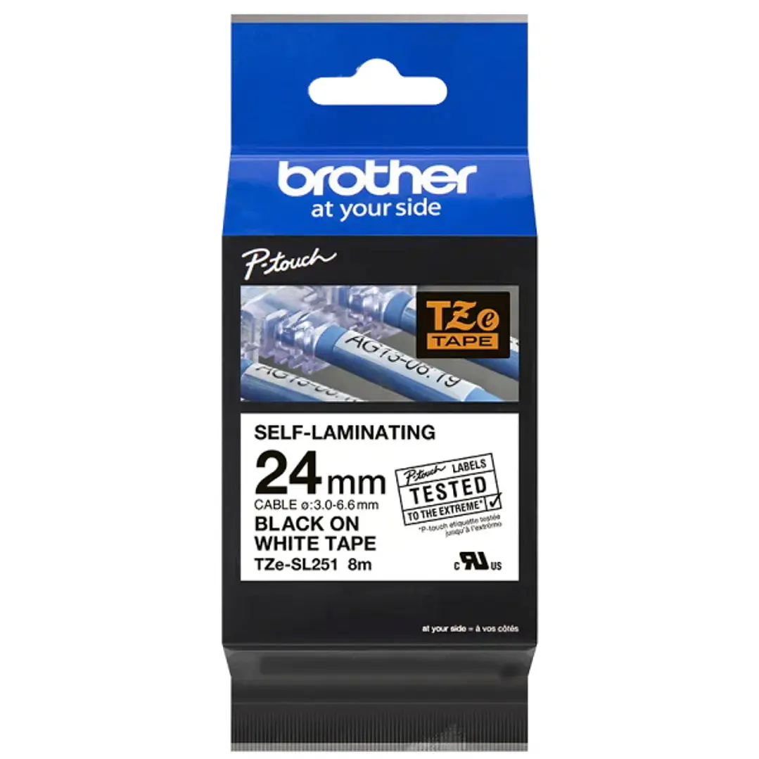 Brother TZeSL251 Cinta Autolaminada Original - Texto Negro sobre Fondo Blanco - Ancho 24mm x 8 metros 1