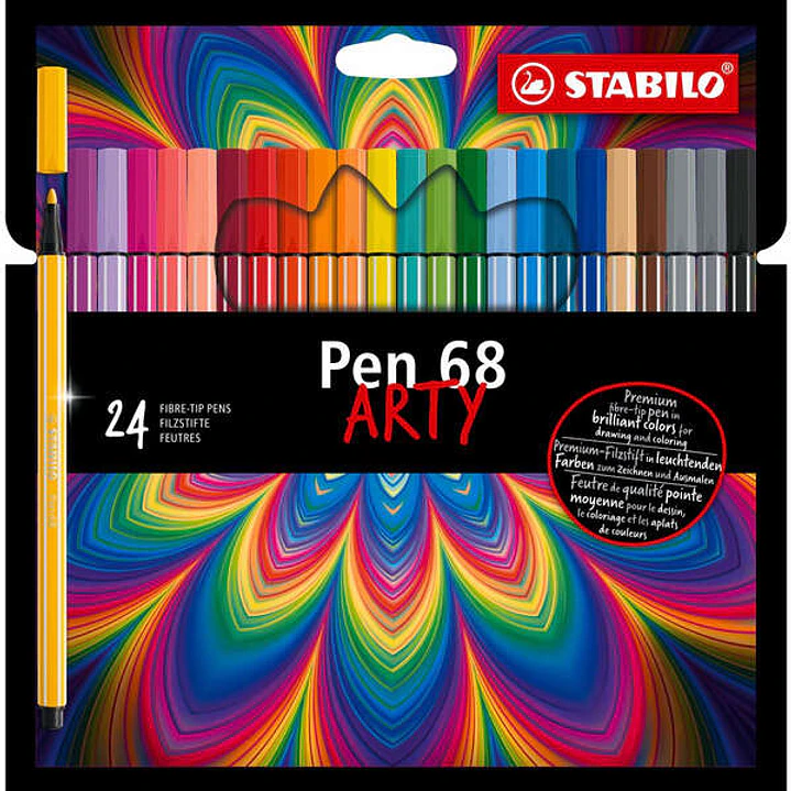 Stabilo Pen 68 Arty Pack de 24 Rotuladores - Punta de Fibra - Trazo de 1mm aprox. - Tinta a Base de Agua - Capuchon Ventilado - Colores Surtidos 1