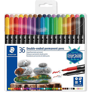 Staedtler 3187 Pack de 36 Rotuladores Permanentes de Doble Punta - Resistente al Agua - Secado Rapido - Colores Surtidos