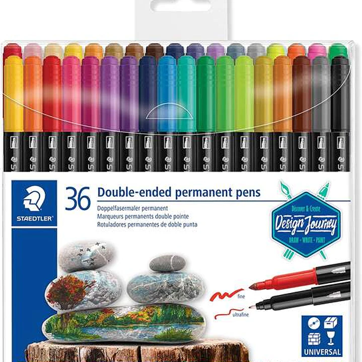 Staedtler 3187 Pack de 36 Rotuladores Permanentes de Doble Punta - Resistente al Agua - Secado Rapido - Colores Surtidos 1
