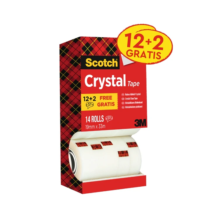 Scotch Crystal Cinta Adhesiva - Paquete Ahorro de 14 Rollos de 19mm x 33m - Color Transparente 1