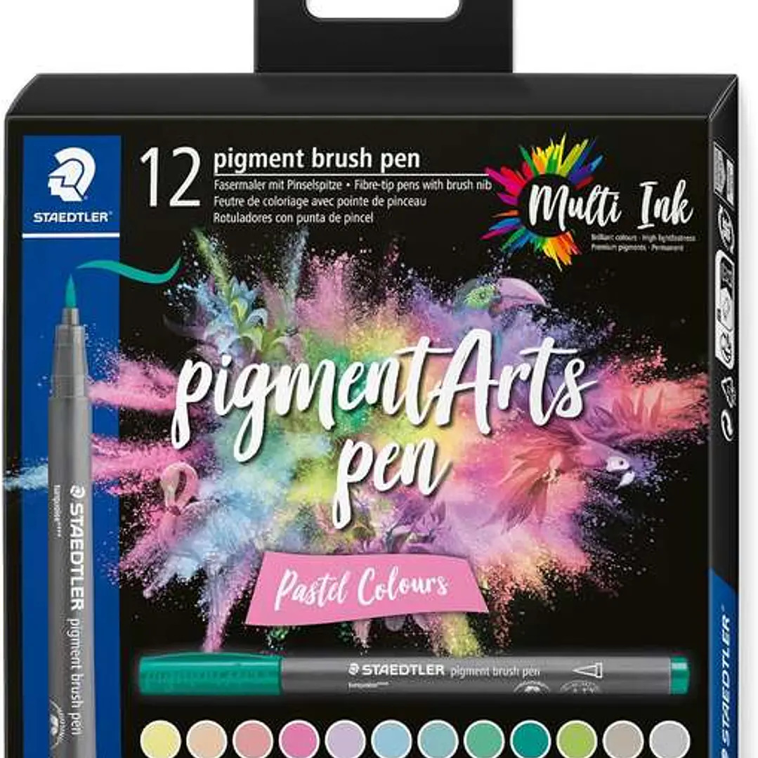 Staedtler 371 Pack de 12 Rotuladores Punta de Pincel Suave - Colores Vivos y Brillantes - No Amarillea con el Paso del Tiempo - Nueva Tinta Multi Ink  1