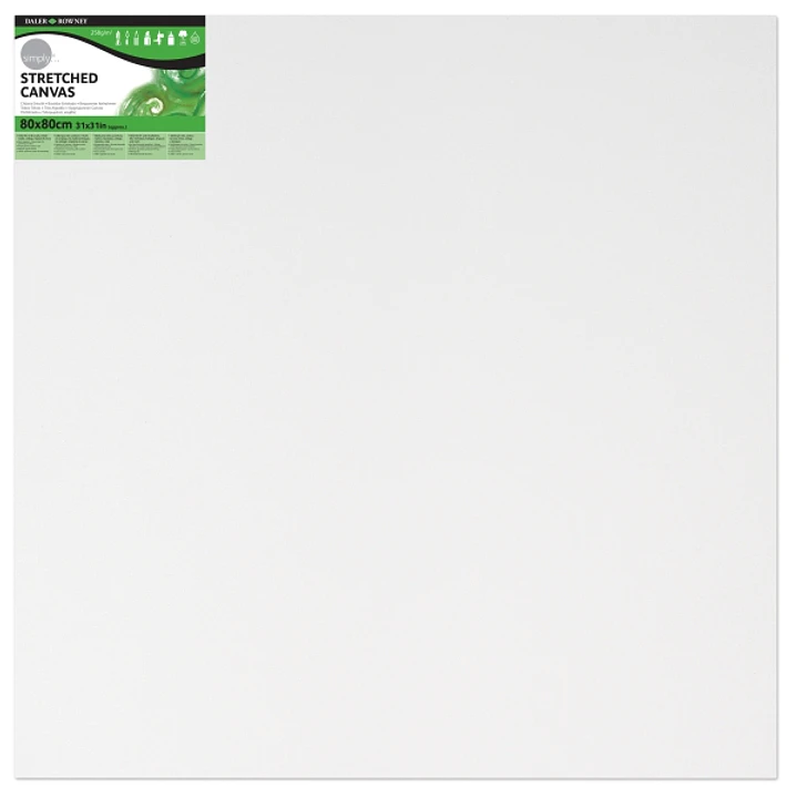 Daler Rowney Simply Bastidor Entelado - 80x80cm - Imprimacion Triple - Grano Medio - 100% Algodon sin Acido - 250g - Color Blanco 1