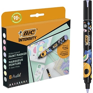 Bic Intensity Pack de 8 Marcadores de Pintura - Punta Media - Tinta con Base de Agua - 98% de Materiales Reciclados - Colores Pastel Surtidos