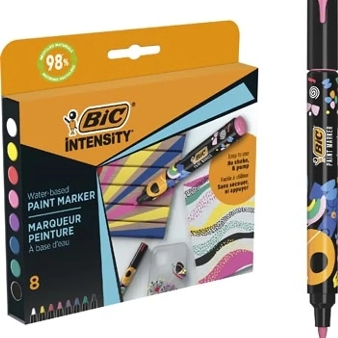 Bic Intensity Pack de 8 Marcadores de Pintura - Punta Media - Tinta con Base de Agua - 98% de Materiales Reciclados - Colores Surtidos 1