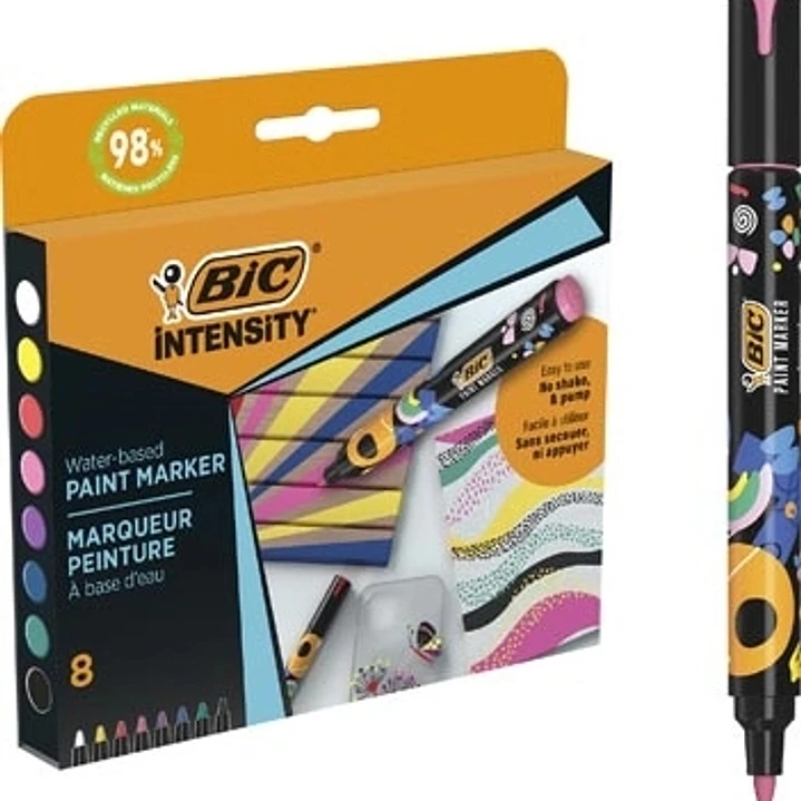 Bic Intensity Pack de 8 Marcadores de Pintura - Punta Media - Tinta con Base de Agua - 98% de Materiales Reciclados - Colores Surtidos 1