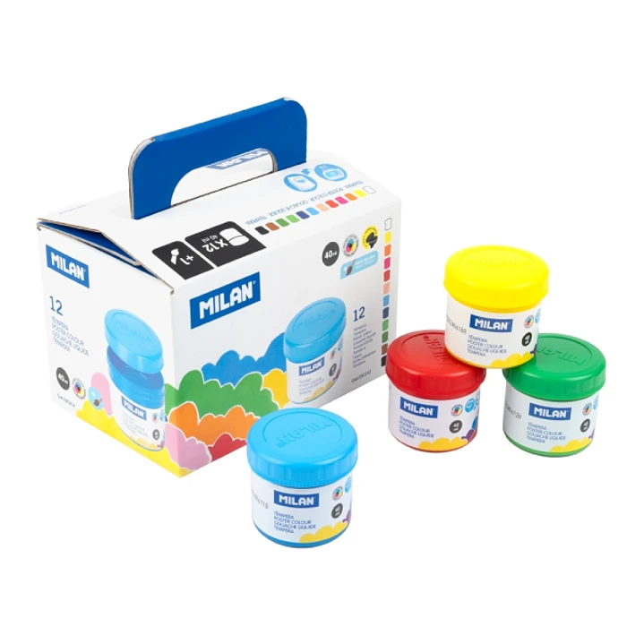 Milan Pack de 6 Tarros de Tempera - 40ml por Unidad - Incluye Pincel - Mezclable - Colores Surtidos 1