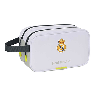 Safta Real Madrid Neceser de 5L Portatodo - 2 Compartimentos - Asa de Mano - Cierre de Cremallera - 26x15x12.5cm - Color Blanco y Negro