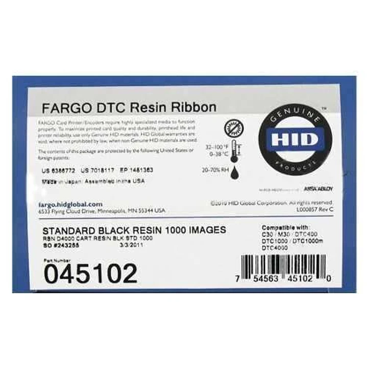 Fargo HID DTC1000 DTC1250 Cinta de Transferencia Termica Original Negro 1.000p + Rodillo de Limpieza - 045102 1