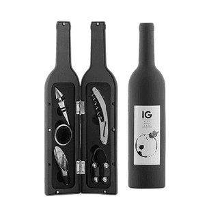 Innovagoods Set de 5 Accesorios para Vino - Estuche en Forma de Botella - Ideal para Regalar - Compacto y Practico - Cierre Imantado - Uso Decorativo 