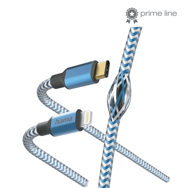 Hama Reflective Cable de Carga - USB-C Macho - Lightning - Longitud 1.5m - Nailon - Velocidad hasta 480Mbps - Chapado en Oro - Color Azul 1