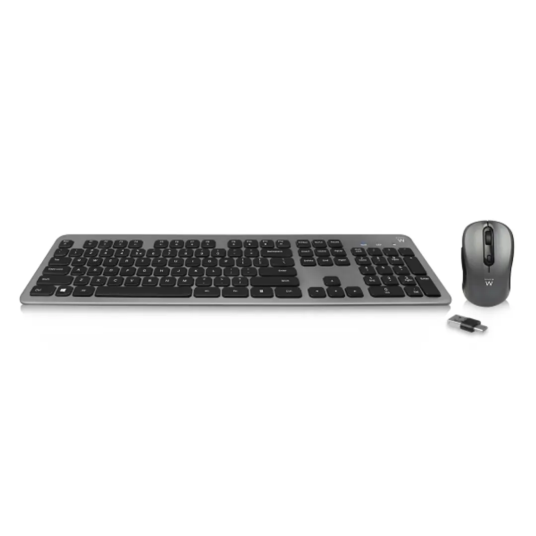 Ewent Pack Teclado + Raton Inalambrico - Receptor USB-A 2.4Hz - 1600dpi - QWERTY ES - Incluye Pilas AA/AAA - Teclas Silenciosas de Perfil Bajo - Color 1