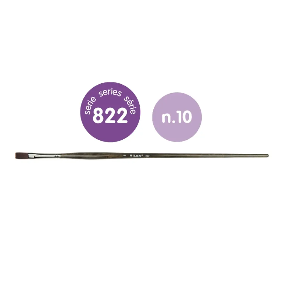 Milan 822 Pack de 6 Pinceles Planos Numero 10 - Bolsa con Colgador - Pelo Sintetico - Mango Ergonomico - Color Madera Oscuro 1