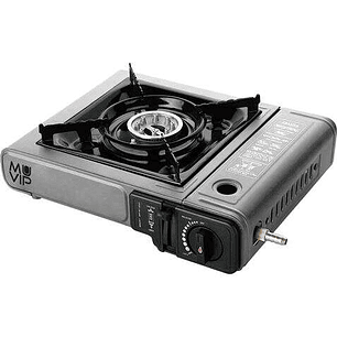 Muvip Cocina de Gas Portatil 1 Fuego con Adaptador de Botella Externa - Encendido Automatico - Quemador de Aluminio - Valvula Doble Sellado - Maleta d
