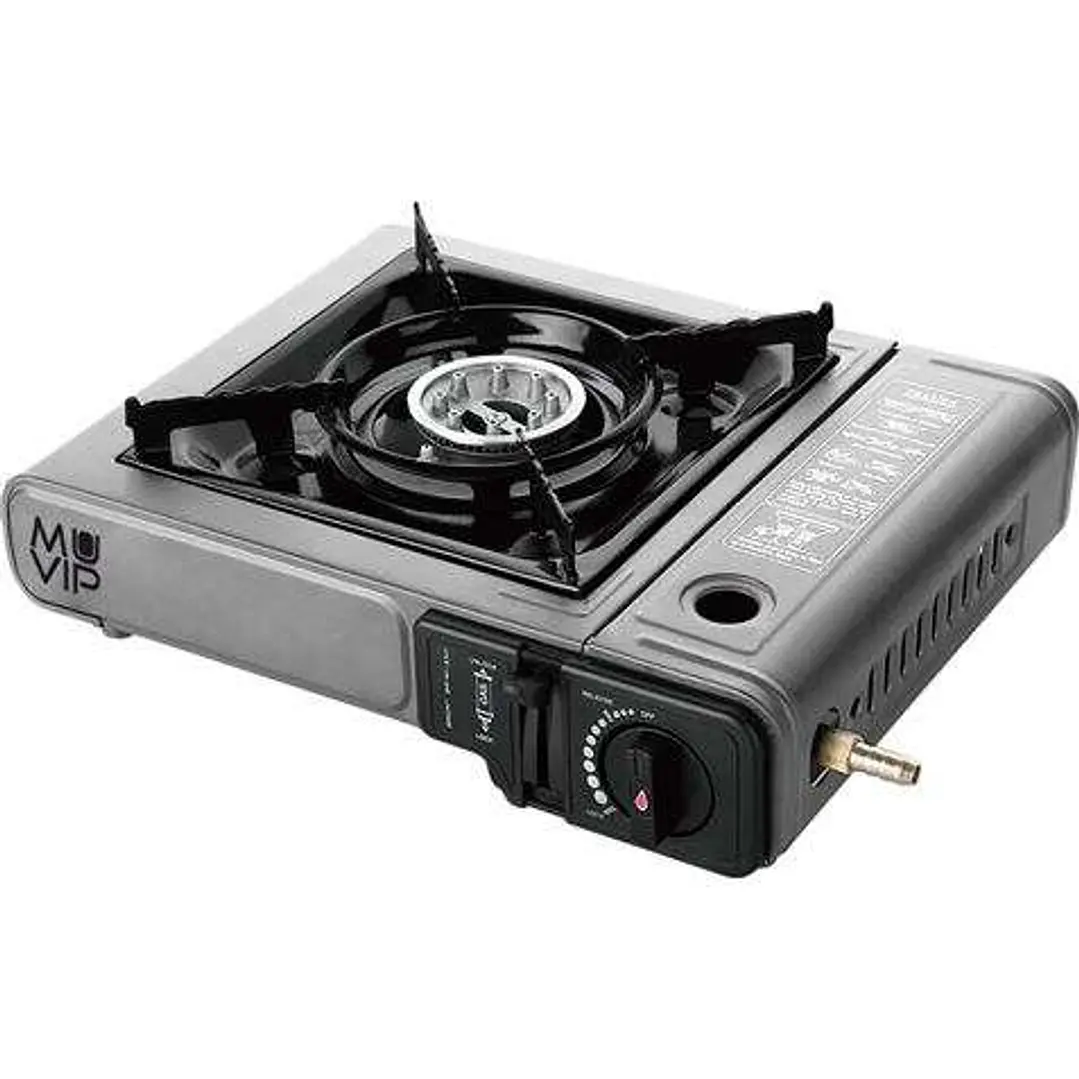 Muvip Cocina de Gas Portatil 1 Fuego con Adaptador de Botella Externa - Encendido Automatico - Quemador de Aluminio - Valvula Doble Sellado - Maleta d 1