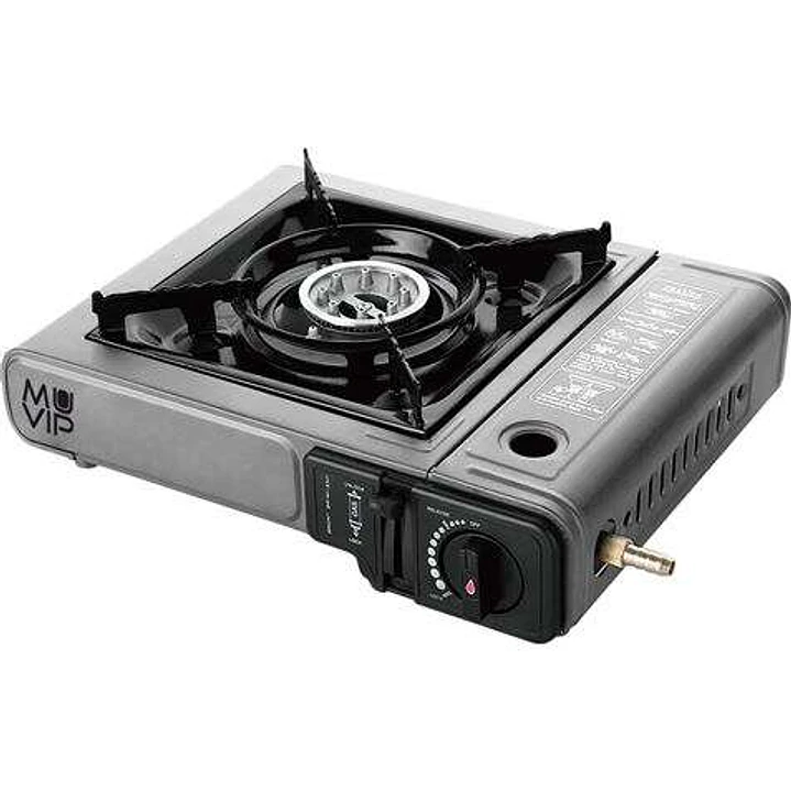 Muvip Cocina de Gas Portatil 1 Fuego con Adaptador de Botella Externa - Encendido Automatico - Quemador de Aluminio - Valvula Doble Sellado - Maleta d 1